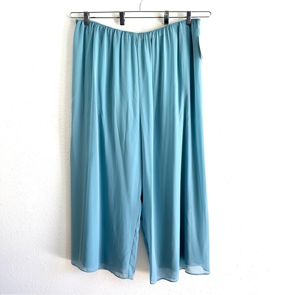 Alex Evenings Wide Leg Pants Women's Plus Size 3X Teal Chiffon Overlay Dressy